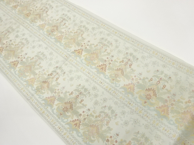 JAPANESE FUKURO OBI / WOVEN STRIPE & ABSTRACT FLORAL PLANTS